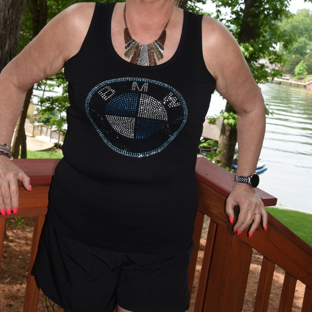 BMW rhinestone bling sleeveless tank top XS S M L XL XXL 1X 2X 3X 4X 5X - Picture 5 of 8